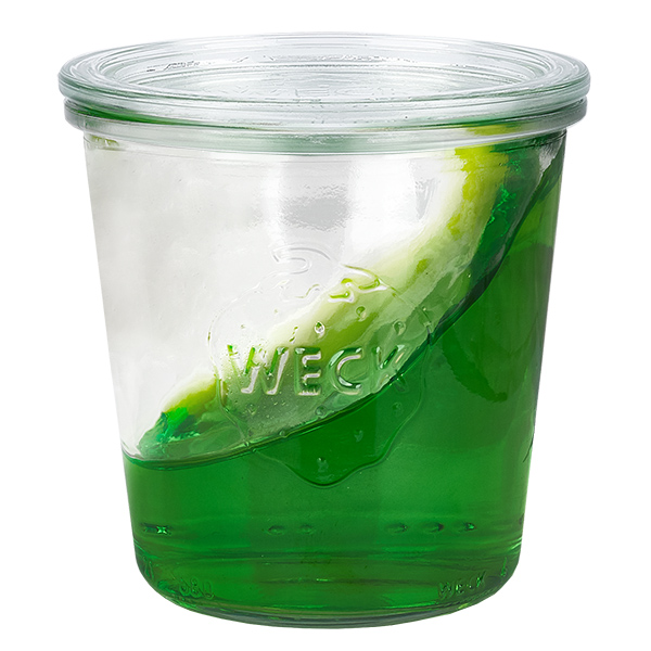 Setti 18 Weck-purkkia 580ml tumblereilla, joissa on 18 lasikantta.