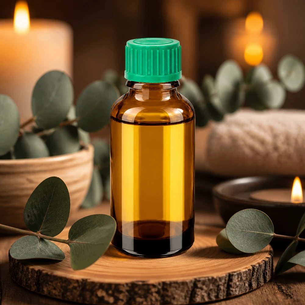 Ruskea apteekkipullo 30ml vihreällä kierrekorkilla aromaterapiaan ja hyvinvointiin.