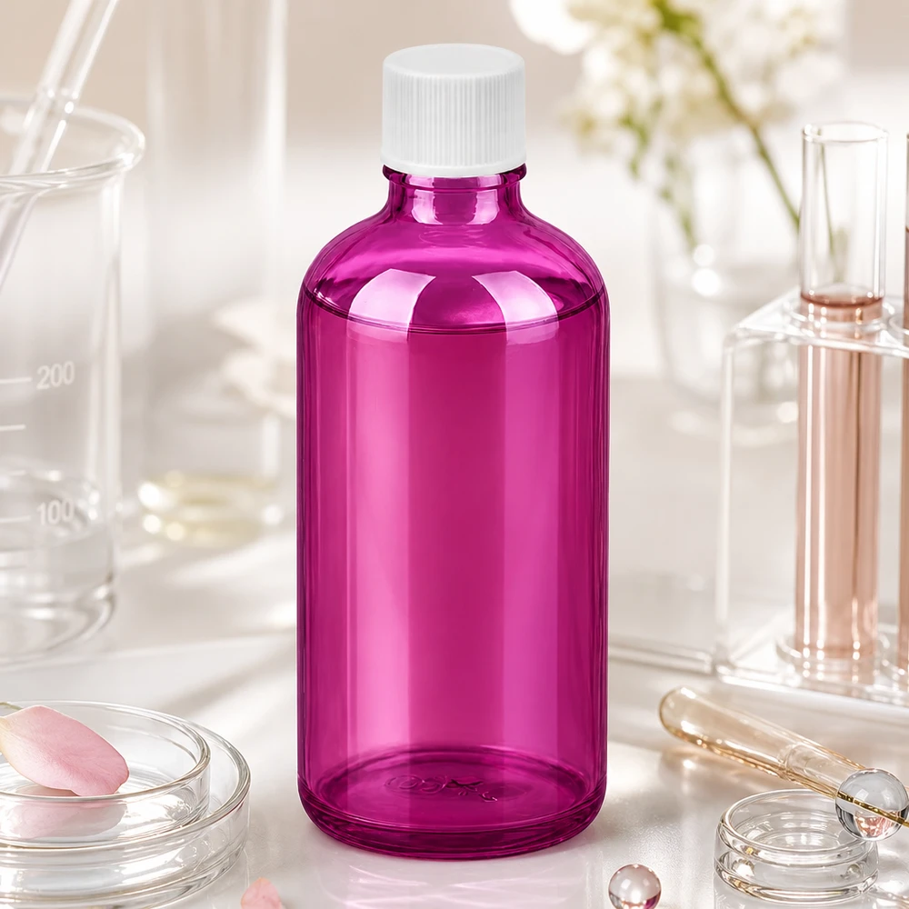 100ml pullo 11mm kierrekorkki valkoinen vakio PurpleLine UT18/100 Kompakti 100ml violetti lasipullo, jossa on 11mm aukko nesteiden tarkkaan annosteluun.