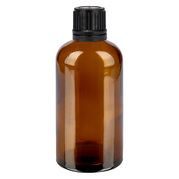 100ml Globulipullo 8mm valurengas musta Tamper-evident sulkeminen RuskeaL. UT18/10