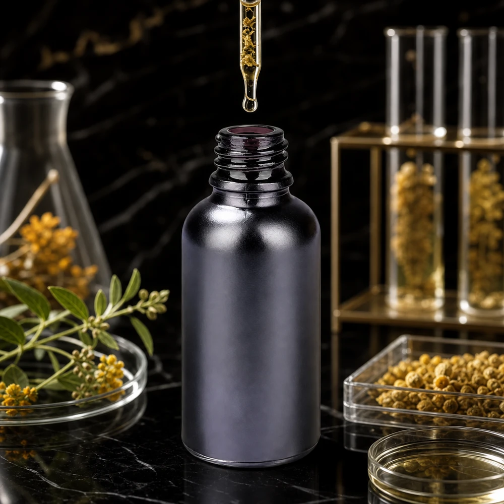 Kompakti 30ml apteekkipullo BlackLine UV-suojalla ja ammattikäyttöön tarkoitetulla UT18/30 UNiTWIST-kierteellä varustettuna