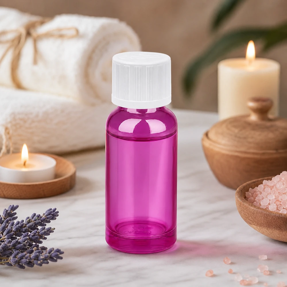 20ml tippapullo 1,2mm valkoinen vakiovarusteinen lapsiturvallinen PurpleLine.UT18/20 Tippapullo 20ml violetti vakiokorkilla aromaterapiasovelluksiin ja hyvinvointituotteisiin.