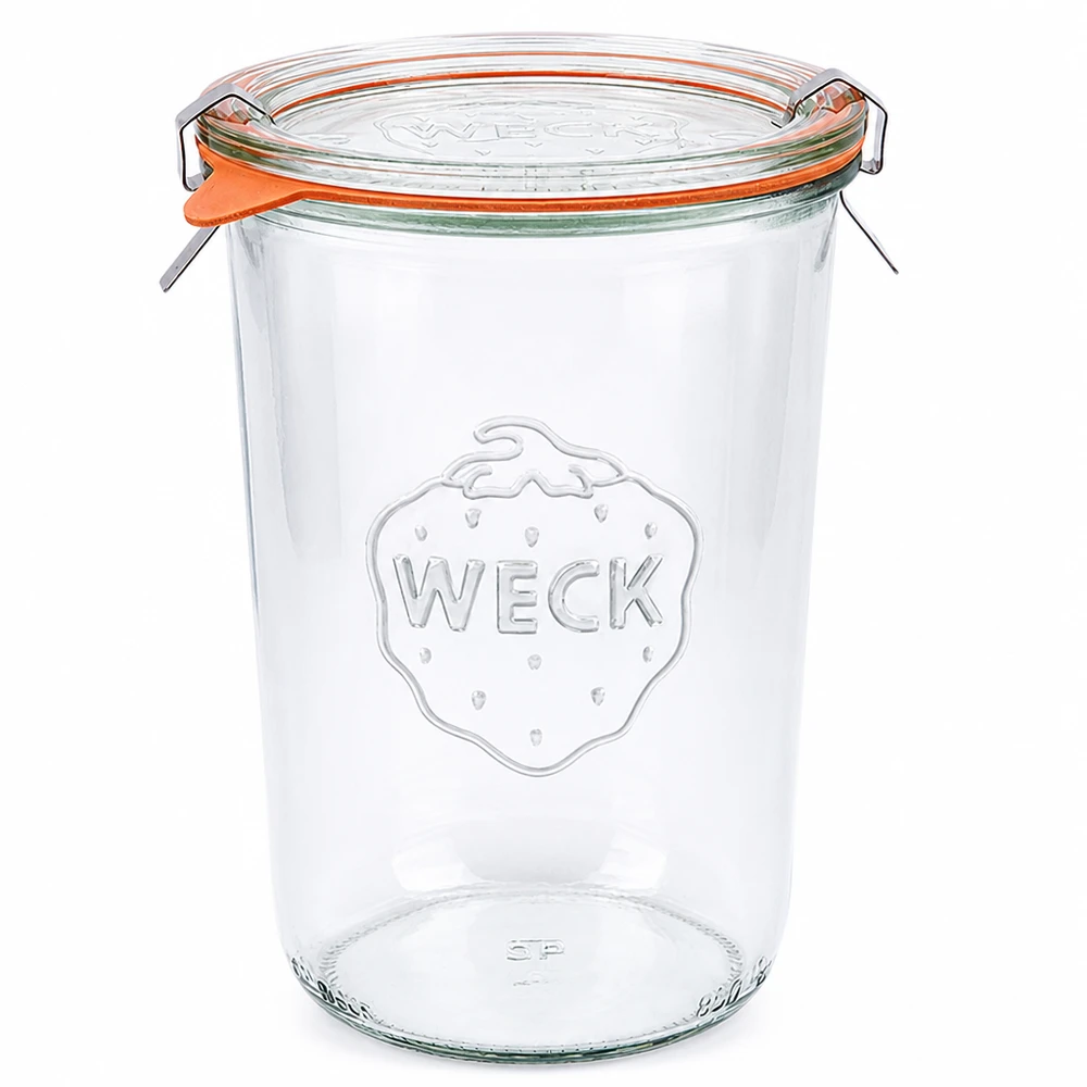 WECK RR100 juomapullot 850ml lasikannella, kumirengas ja puristimet säilytykseen ja varastointiin.