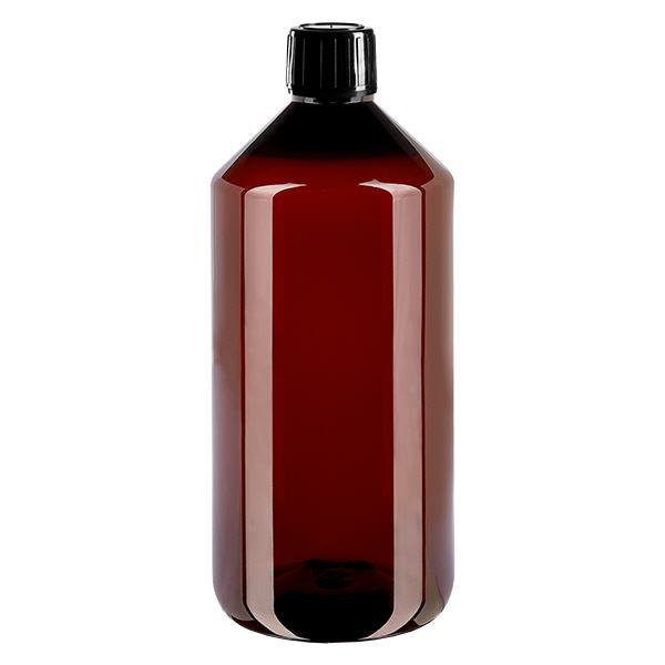 PET-pullo 1000ml, jossa on musta sinetöintiturvallinen korkki. PET-pullo 1000ml, jossa on musta sinetöintiturvallinen korkki.