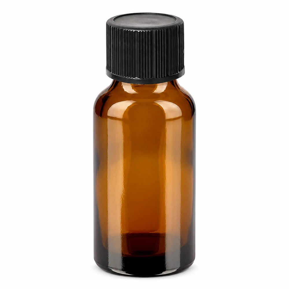 20ml tippapullo 1mm musta vakiosuljin BrownLine UT18/20 20ml tippapullo ruskea, musta korkki eteerisille öljyille ja tinktuureille.