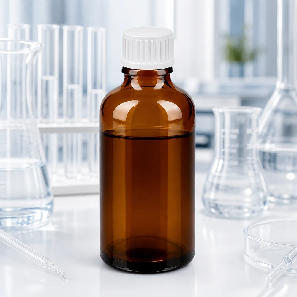 50ml tippapullo 0.9mm valkoinen vakiokorkki BrownLine UT18/50 50 ml:n meripihkainen lasipullo, jossa on valkoinen tippakorkki valolle herkkien aineiden turvalliseen säilytykseen.
