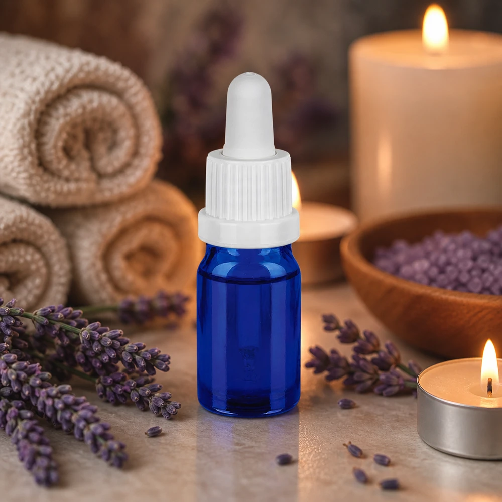 5 ml:n pipettipullo valkoinen tamper-evident-suljin BlueLine UT18/5 Käytännöllinen 5 ml:n pipettipullo, jossa on valkoinen pipetti, sopii erinomaisesti aromaterapiaan ja wellness-sovelluksiin.