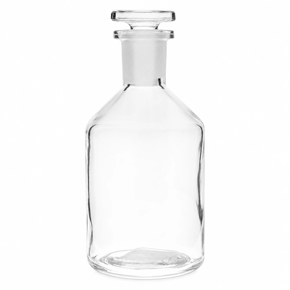 Jyrkkäkaulainen pullo 50ml kirkas kapeakaulainen lasitulppa Läpinäkyvä, kapeakaulainen, jyrkärintaisen muotoinen pullo, 50 ml, jossa on hiottu lasitulppa