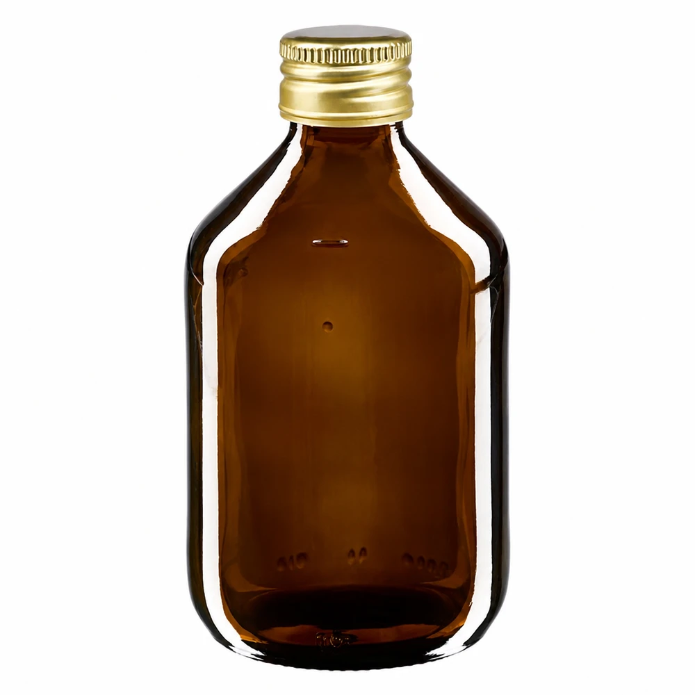 300ml lääkepullo ruskea kultaisella alumiinikorkilla lääkkeille ja tinktuureille