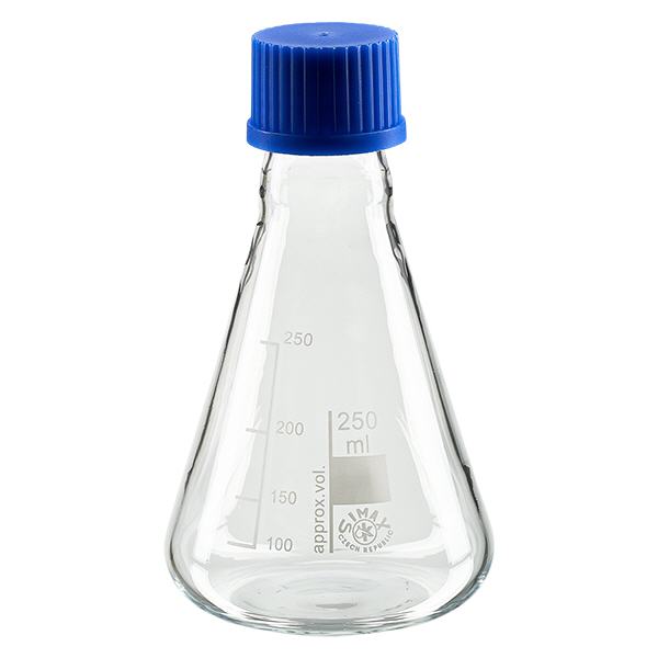 Erlenmeyer-pullo 250ml, jossa on kierrekorkki.