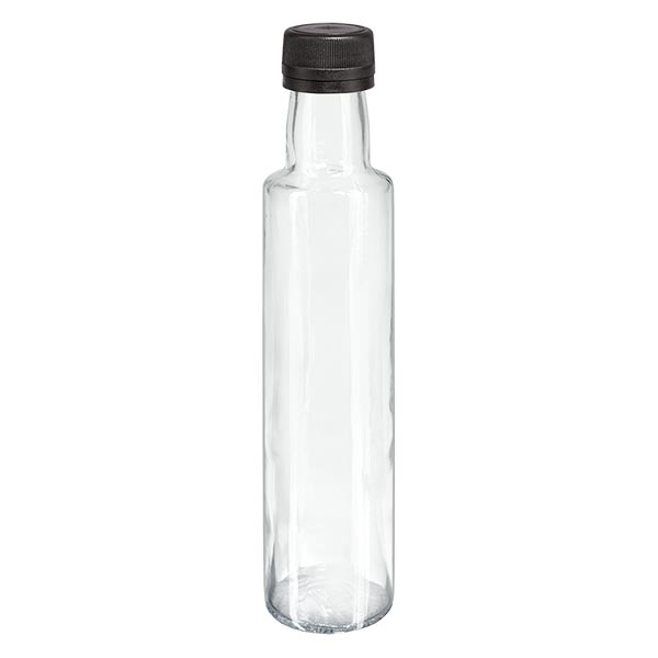 250ml kierrekorkillinen pullo pyöreä kristallinkirkas, jossa on musta korkki. 250ml kierrekorkillinen pullo pyöreä kristallinkirkas, jossa on musta korkki.
