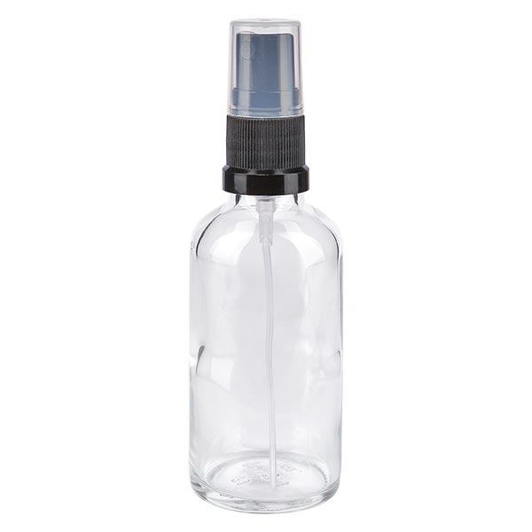 Apteekkipullo kirkas 50ml suihkutuslisäosa musta Apteekkipullo kirkas 50ml suihkutuslisäosa musta