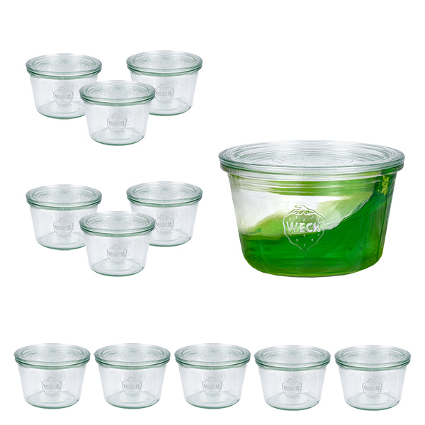 12 Weck-purkin 370 ml:n tumblereiden sarja, jossa on 12 lasikantta. 12 Weck-purkin 370 ml:n tumblereiden sarja, jossa on 12 lasikantta.
