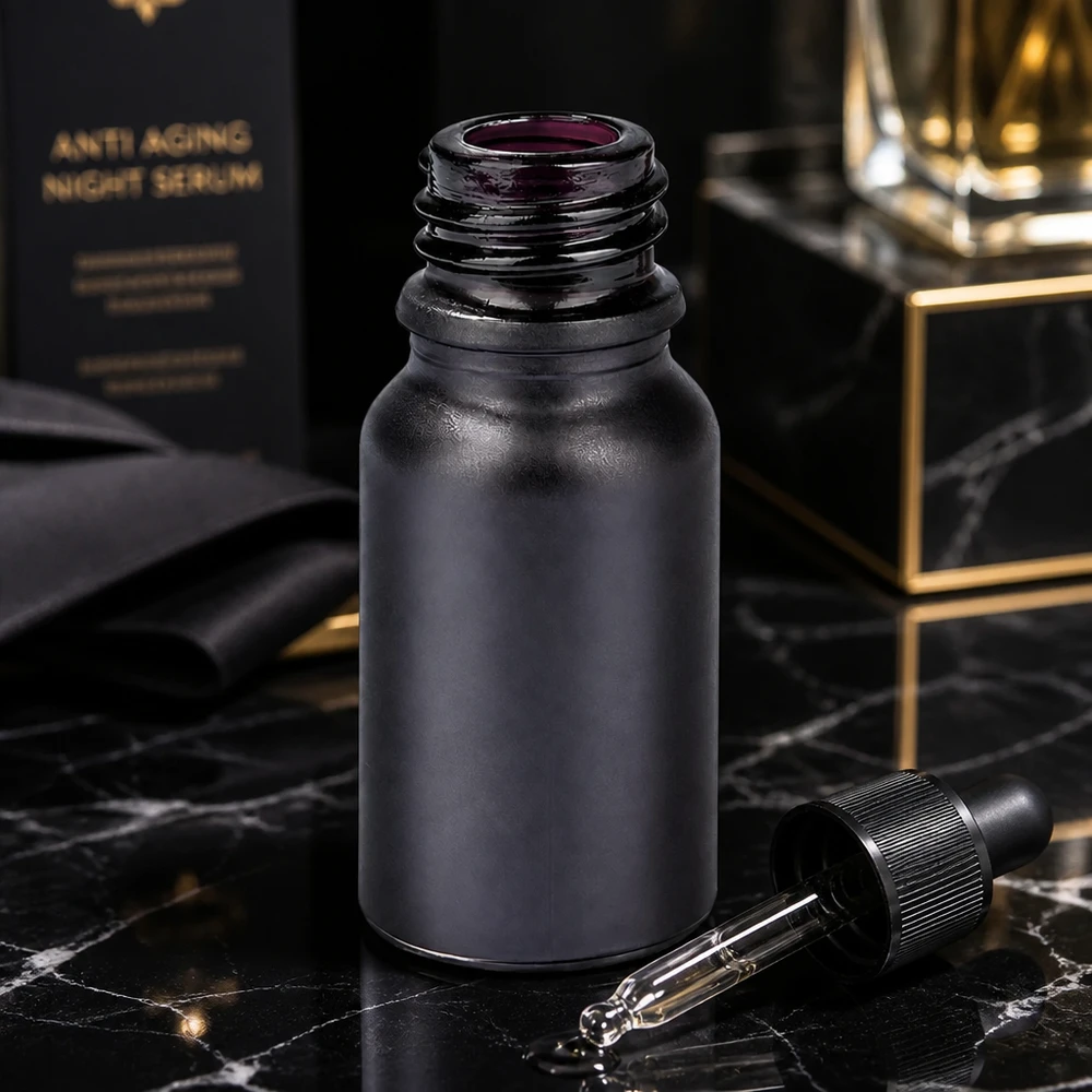 10ml annostelupullo BlackLine UT18/10 UNiTWIST UNiTWIST Musta 10ml apteekkipullo BlackLine UT18/10 pipetillä seerumien tarkkaan annosteluun.