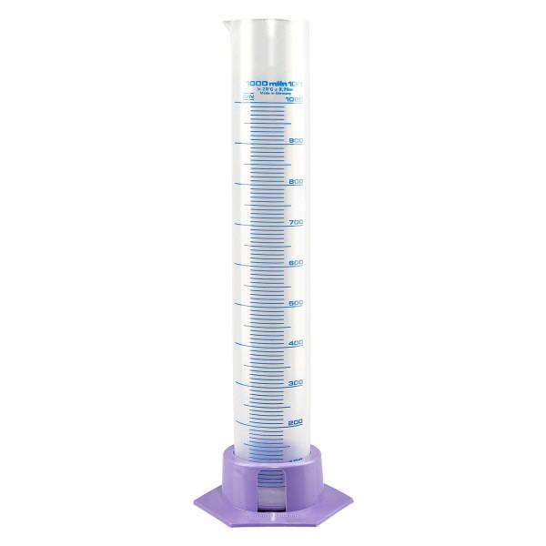 1000 ml:n mittapullon mittapullo polypropeenista, jossa on violetti pohja. 1000 ml:n mittapullon mittapullo polypropeenista, jossa on violetti pohja.