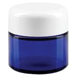 Siniset lasipurkit valkoisella kannella