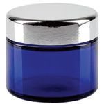 Siniset lasipurkit hopeisella kannella