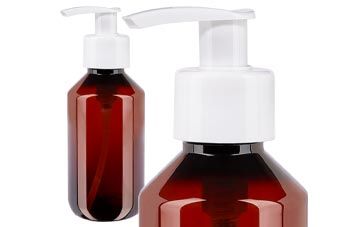 Ruskeat PET-lääkepullot annostelupumpulla