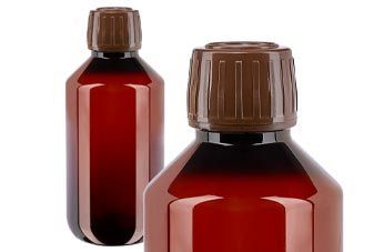 Ruskeat PET-lääkepullot ruskealla korkilla