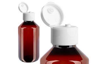 Ruskeat PET-lääkepullot saranoidulla korkilla