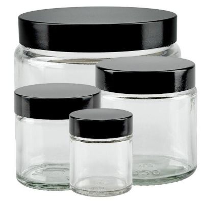 Läpinäkyvät lasipurkit