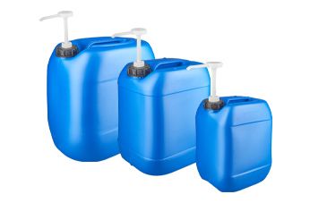 Sininen kanisteri annostelupumpulla